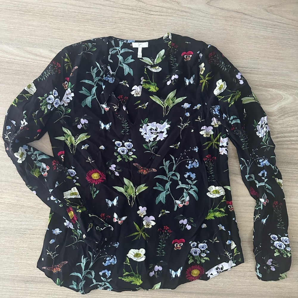 Joie Black Floral Long Sleeve Blouse